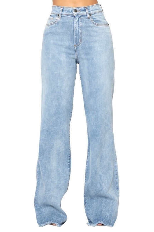 Women's High Rise Wide Leg Stone Wash Jeans