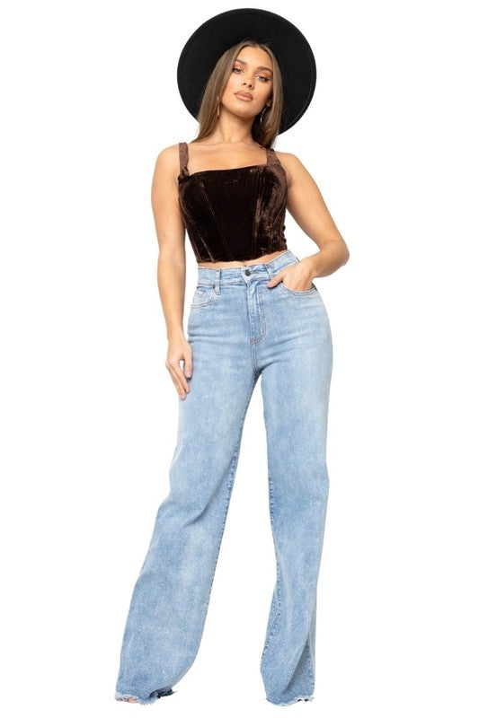 Women's High Rise Wide Leg Stone Wash Jeans