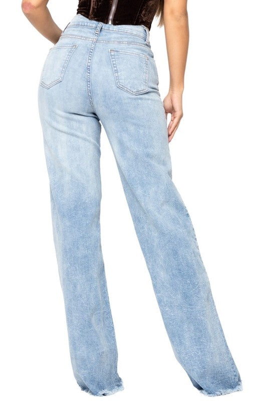 Women's High Rise Wide Leg Stone Wash Jeans