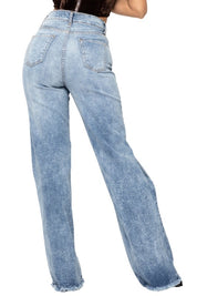 Women's High Rise Wide Leg Stone Wash Jeans