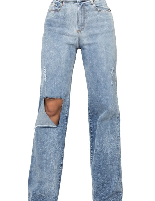 Women's High Rise Wide Leg Stone Wash Jeans