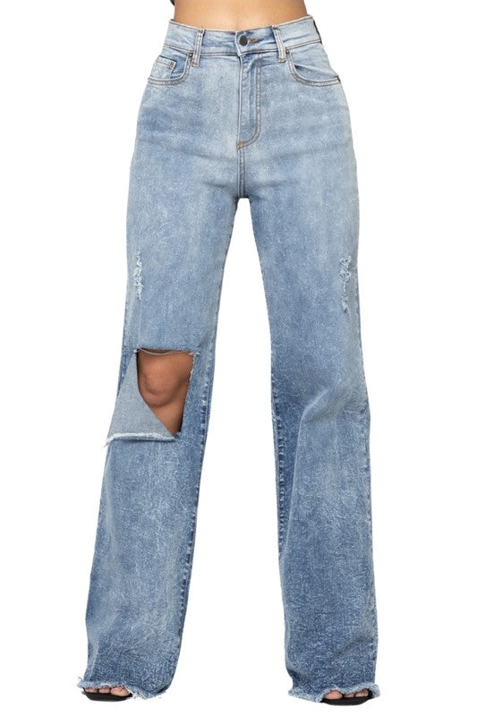 Women's High Rise Wide Leg Stone Wash Jeans