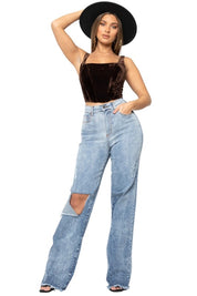 Women's High Rise Wide Leg Stone Wash Jeans