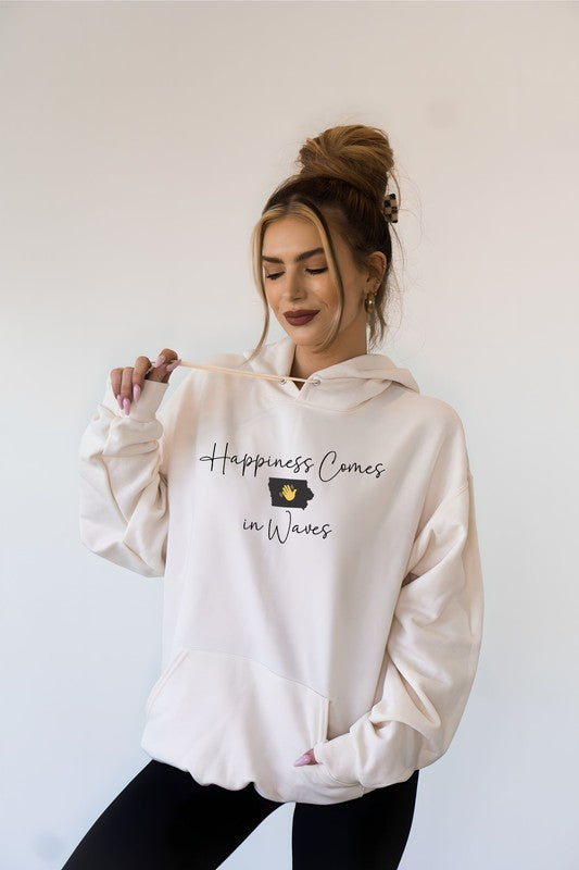 Unisex Fleece Hoodie Sweatshirt - Happiness Comes in Waves
