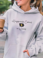 Unisex Fleece Hoodie Sweatshirt - Happiness Comes in Waves