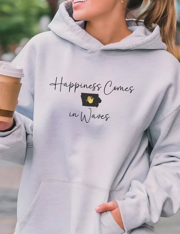 Unisex Fleece Hoodie Sweatshirt - Happiness Comes in Waves