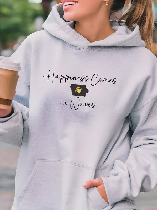 Unisex Fleece Hoodie Sweatshirt - Happiness Comes in Waves
