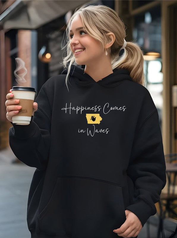 Unisex Fleece Hoodie Sweatshirt - Happiness Comes in Waves