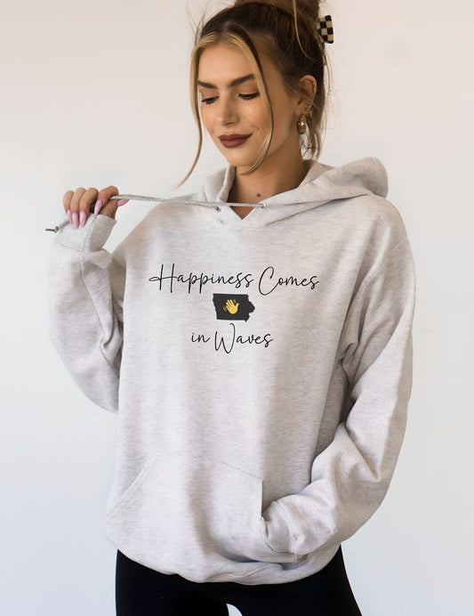 Unisex Fleece Hoodie Sweatshirt - Happiness Comes in Waves