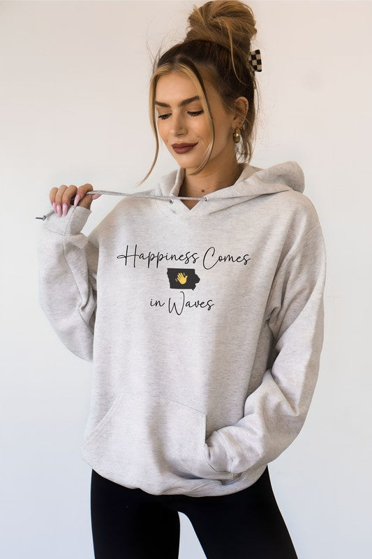 Unisex Fleece Hoodie Sweatshirt - Happiness Comes in Waves