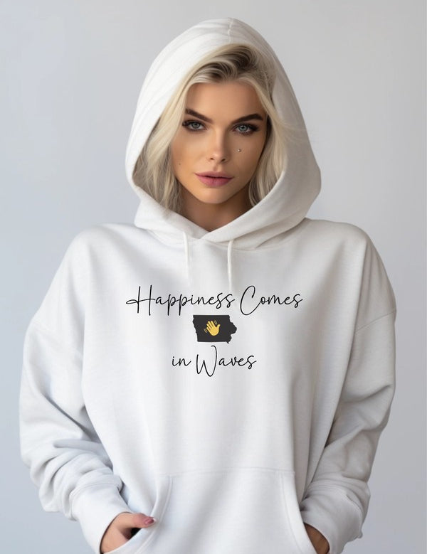 Unisex Fleece Hoodie Sweatshirt - Happiness Comes in Waves