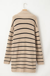 Women's Striped Rib Knit Open Front Cardigan with Pockets