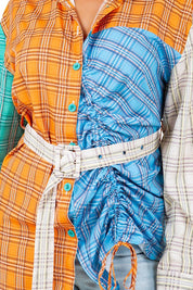Women's Long Sleeve Button-Up Fashion Top with Drawcords