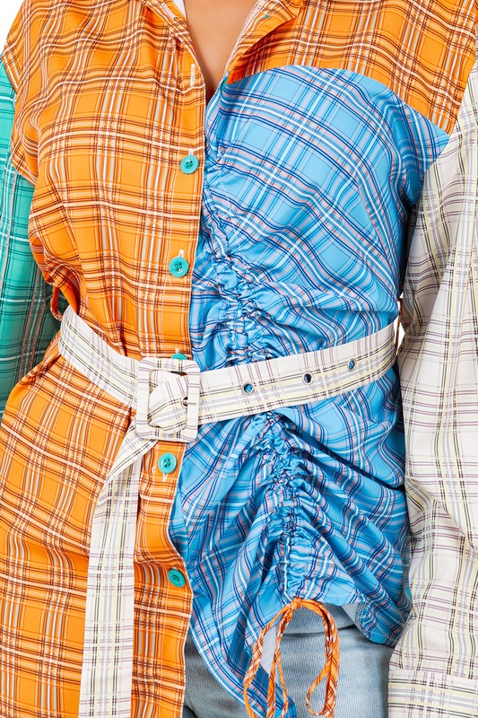 Women's Long Sleeve Button-Up Fashion Top with Drawcords