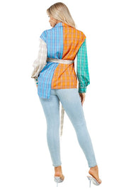 Women's Long Sleeve Button-Up Fashion Top with Drawcords