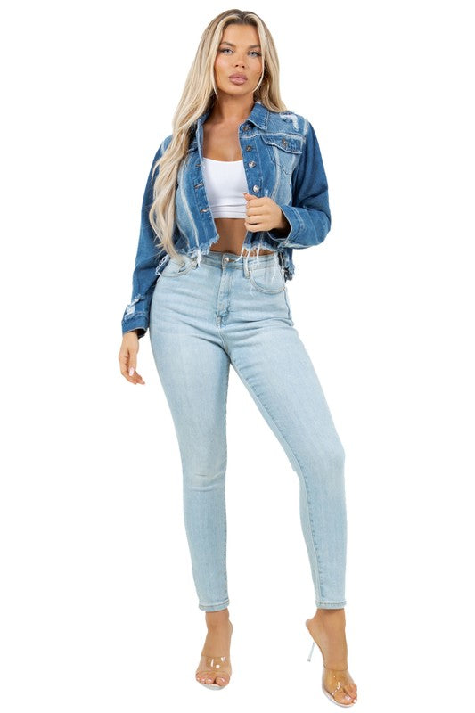 Women's Cropped Denim Trucker Jacket