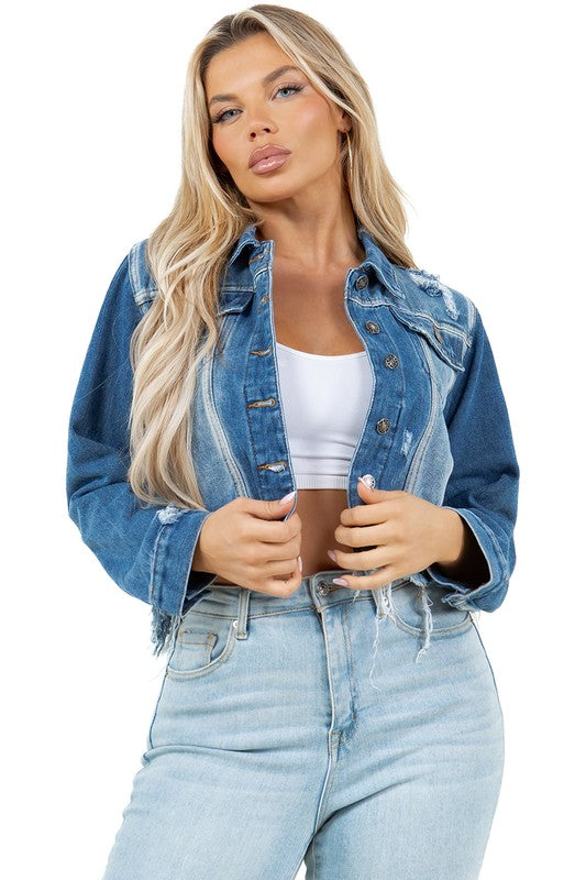 Women's Cropped Denim Trucker Jacket