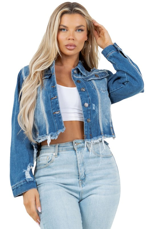 Women's Cropped Denim Trucker Jacket