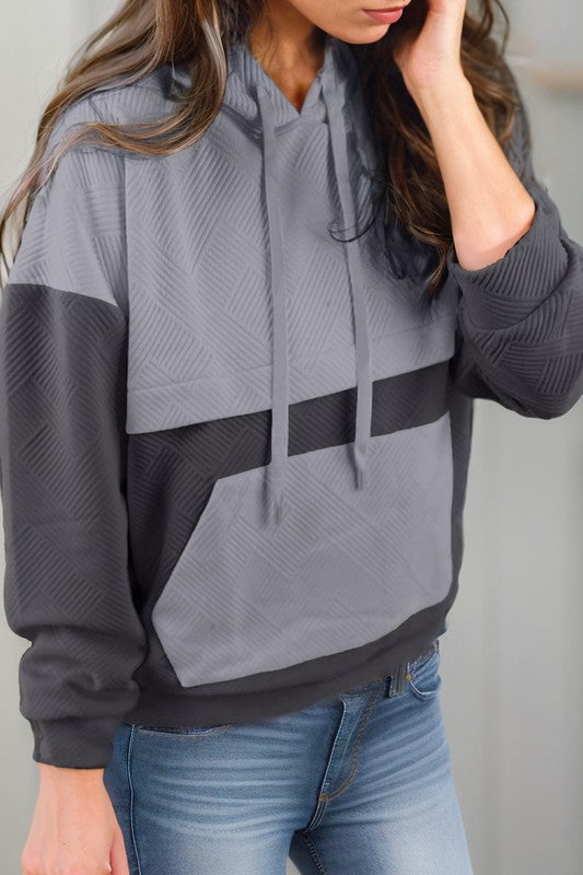 Women's Pink Patchwork Drop Shoulder Hoodie