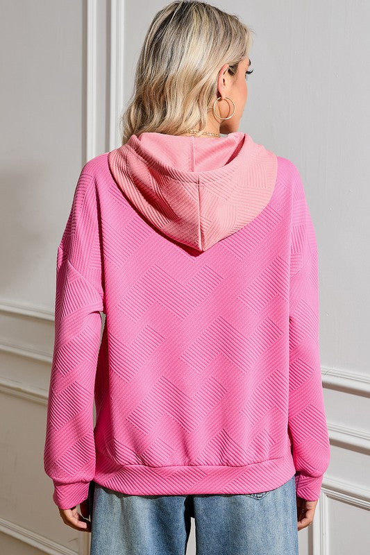 Women's Pink Patchwork Drop Shoulder Hoodie