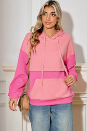 Women's Pink Patchwork Drop Shoulder Hoodie