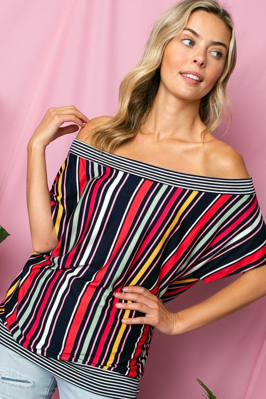 Women's Multi Stripe Off Shoulder Top