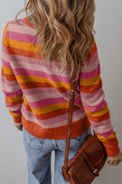 Women's Color Block Ribbed Edge Round Neck Sweater