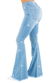 Women's High Rise Rhinestone Bell Bottom Jeans