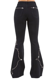 Women's High Rise Black Bell Bottom Jeans