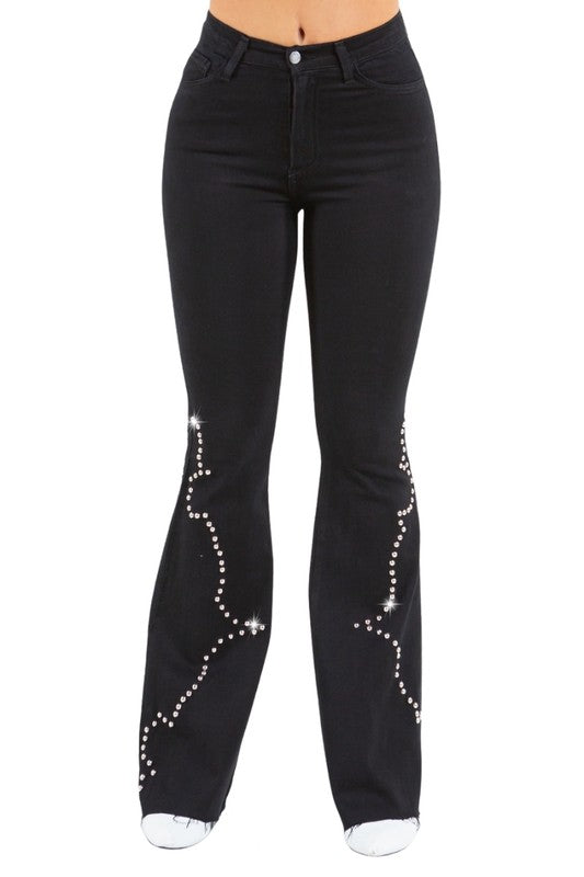 Women's High Rise Black Bell Bottom Jeans