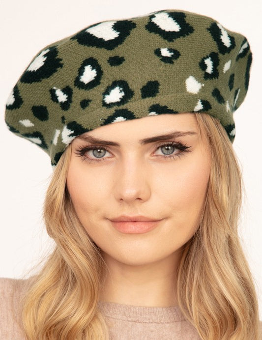 Women's Leopard Print Stretchy Beret