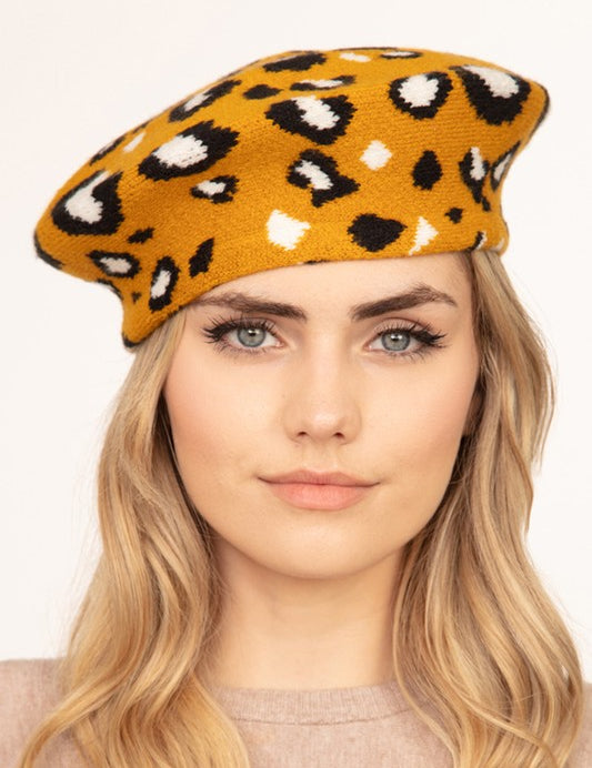 Women's Leopard Print Stretchy Beret