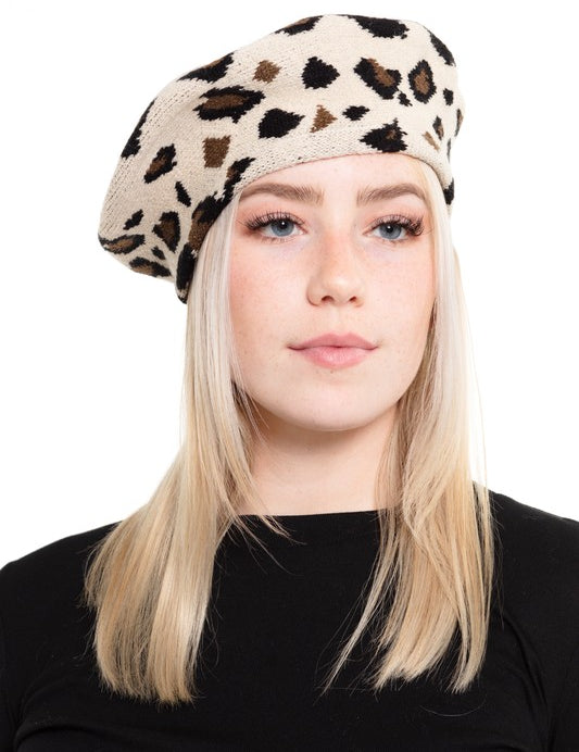 Women's Leopard Print Stretchy Beret