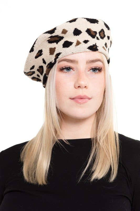 Women's Leopard Print Stretchy Beret