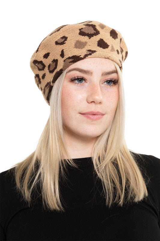 Women's Leopard Print Stretchy Beret