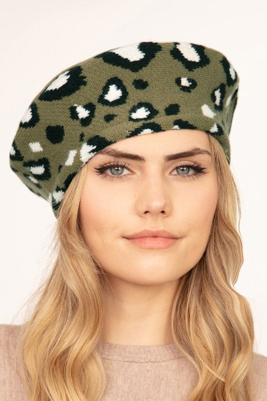 Women's Leopard Print Stretchy Beret