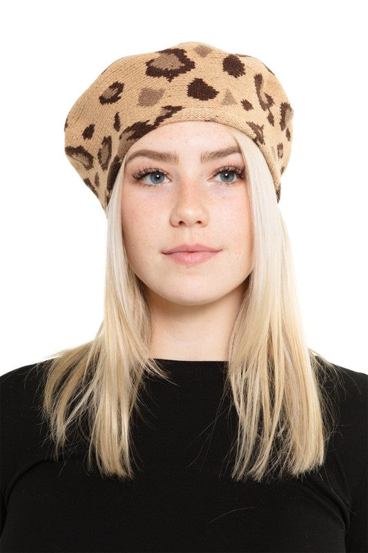 Women's Leopard Print Stretchy Beret