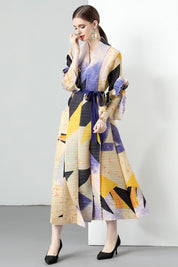 Women's V-Neck Long Sleeve Maxi Dress with Belt