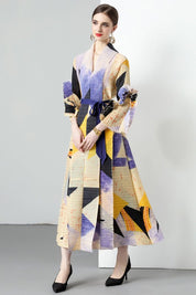 Women's V-Neck Long Sleeve Maxi Dress with Belt
