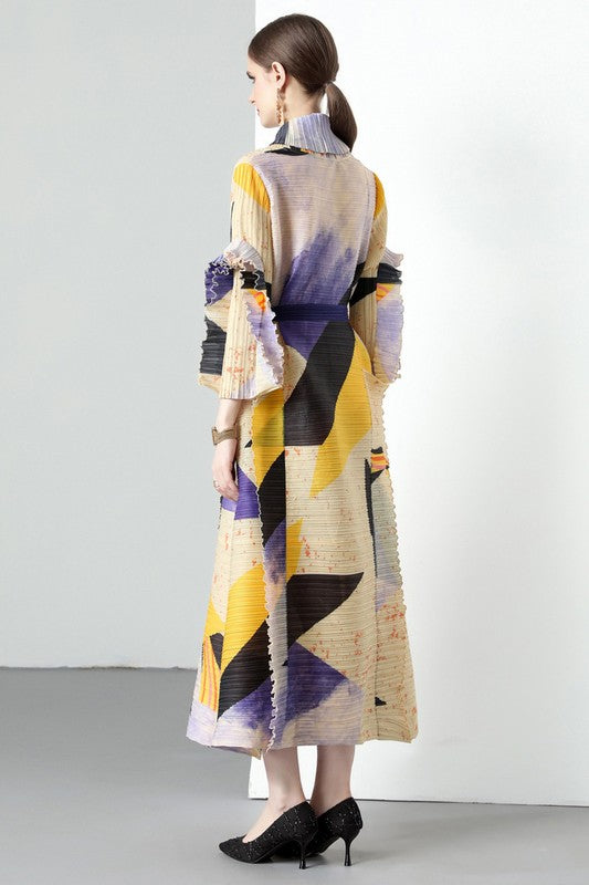 Women's V-Neck Long Sleeve Maxi Dress with Belt