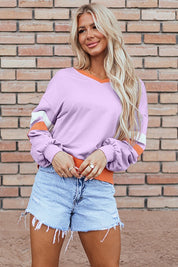 Women's Casual V-Neck Knit Drop Shoulder Sweatshirt