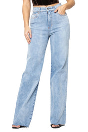 Women's High Rise Wide Leg Stone Wash Jeans