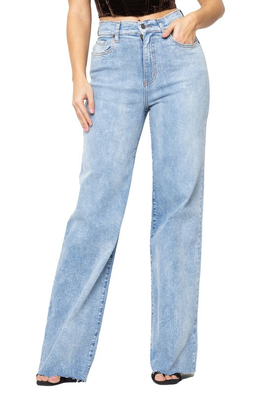 Women's High Rise Wide Leg Stone Wash Jeans