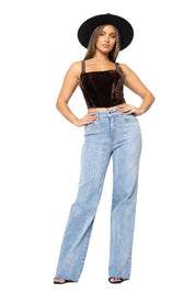 Women's High Rise Wide Leg Stone Wash Jeans