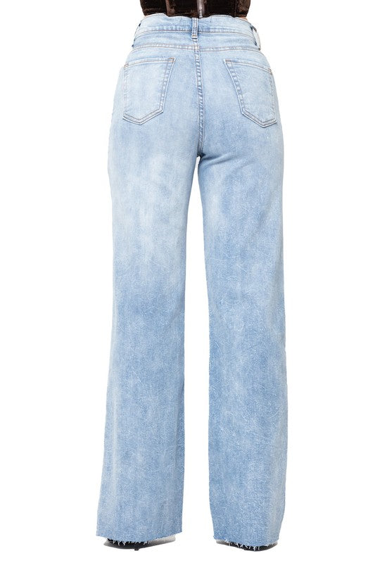 Women's High Rise Wide Leg Stone Wash Jeans