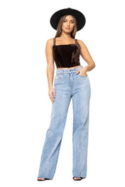 Women's High Rise Wide Leg Stone Wash Jeans