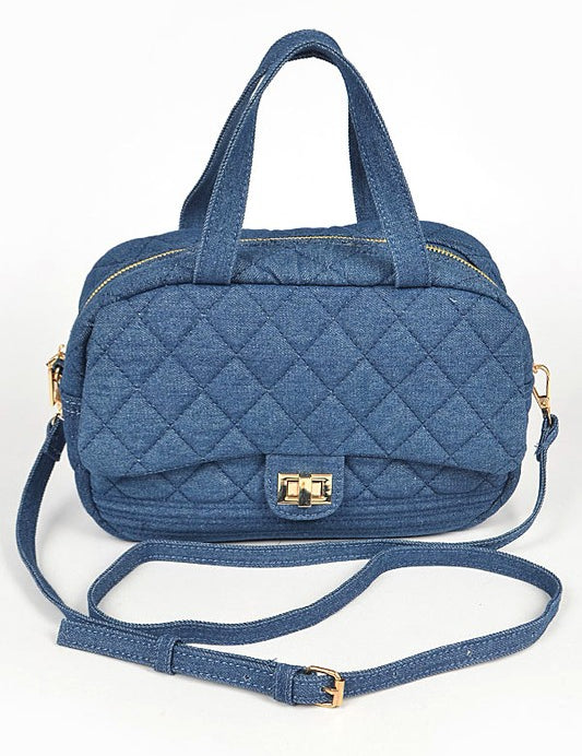 Unisex Quilted Denim Duffle Gym Bag