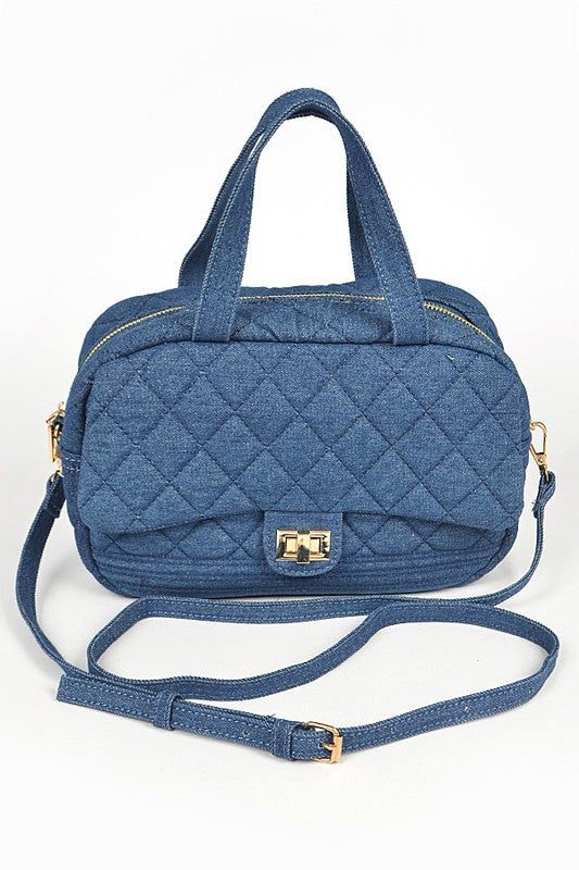 Unisex Quilted Denim Duffle Gym Bag