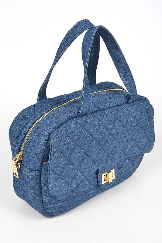Unisex Quilted Denim Duffle Gym Bag