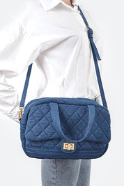 Unisex Quilted Denim Duffle Gym Bag